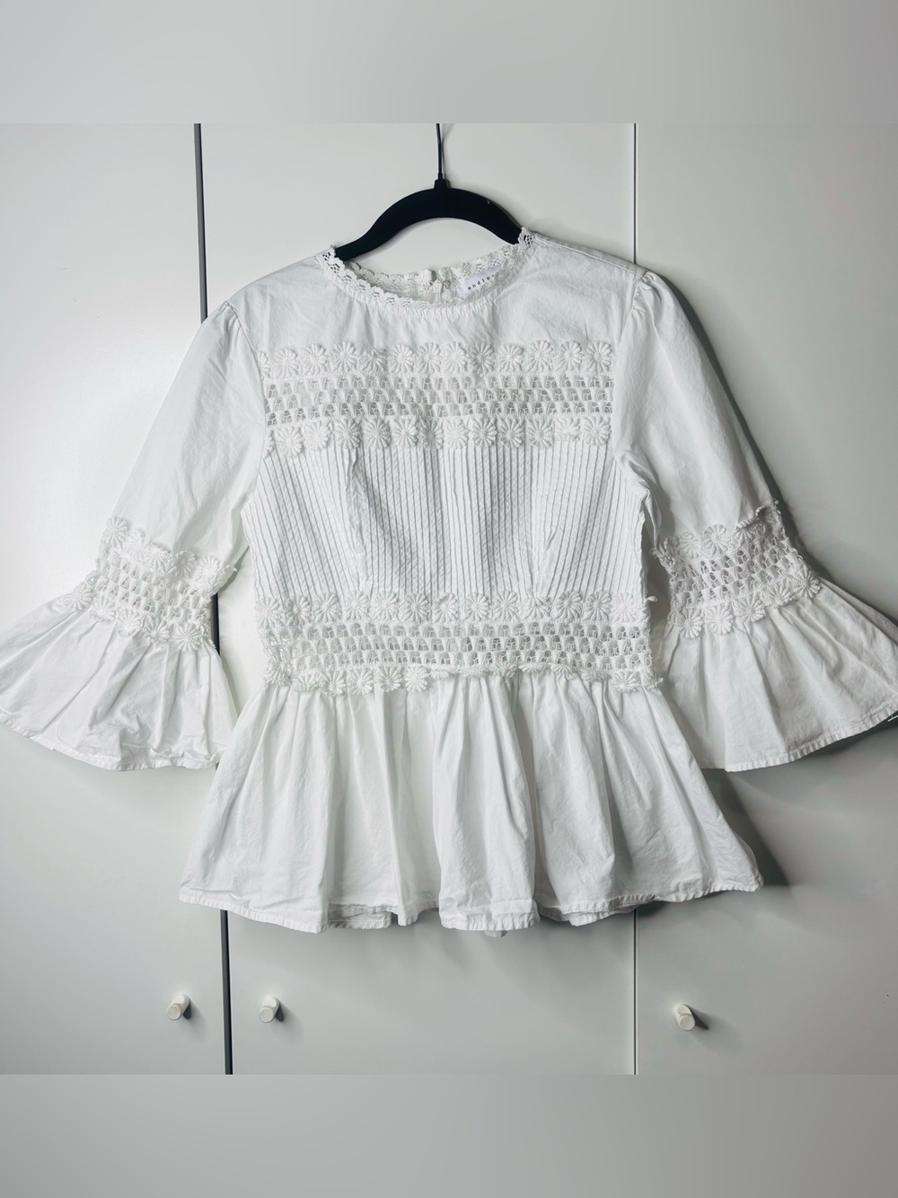 eesome White Lace-Paneled Peplum Blouse